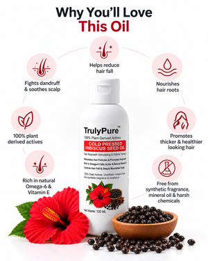 Hair Fall Control, Scalp Strengthening & Density Boosting Oil – TrulyPure™ Cold Pressed Virgin Hibiscus Seed Hair Oil (100 ml)