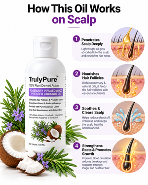 Hair Regrowth, Follicle Stimulation & Dandruff Control – Rosemary Infused Wood-Pressed Coconut Oil (100 ml)