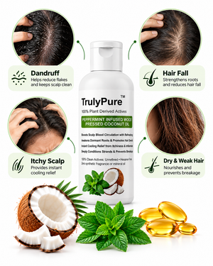 Scalp Cooling, Dandruff Relief & Hair Follicle Activating Oil – TrulyPure™ Peppermint Infused Wood-Pressed Coconut Oil (100 ml)