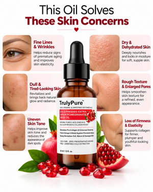 Fine Lines, Dullness & Collagen Boosting Facial Oil – TrulyPure™ Cold Pressed Virgin Pomegranate Seed Oil (30 ml)