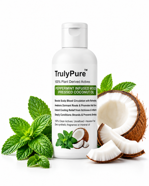 Scalp Cooling, Dandruff Relief & Hair Follicle Activating Oil – TrulyPure™ Peppermint Infused Wood-Pressed Coconut Oil (100 ml)