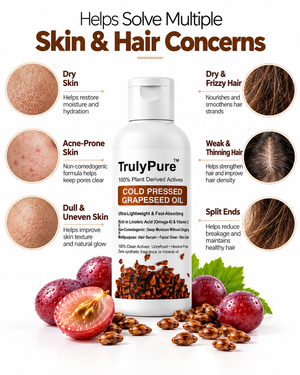 Weightless Frizz Control, Heat Defense & Brilliant Shine Hair Oil – TrulyPure™ Cold Pressed Virgin Grapeseed Hair Oil (100 ml)