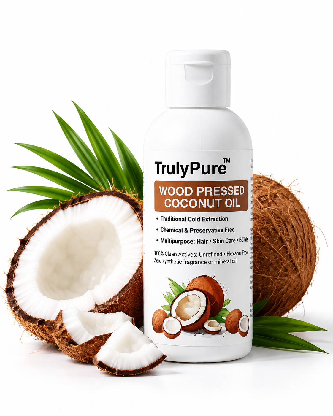 Deep Hair Nourishment, Frizz Control & Skin Barrier Repair – 100% Pure Wood-Pressed Coconut Oil (100 ml)