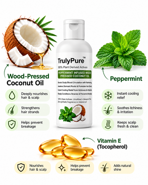 Scalp Cooling, Dandruff Relief & Hair Follicle Activating Oil – TrulyPure™ Peppermint Infused Wood-Pressed Coconut Oil (100 ml)