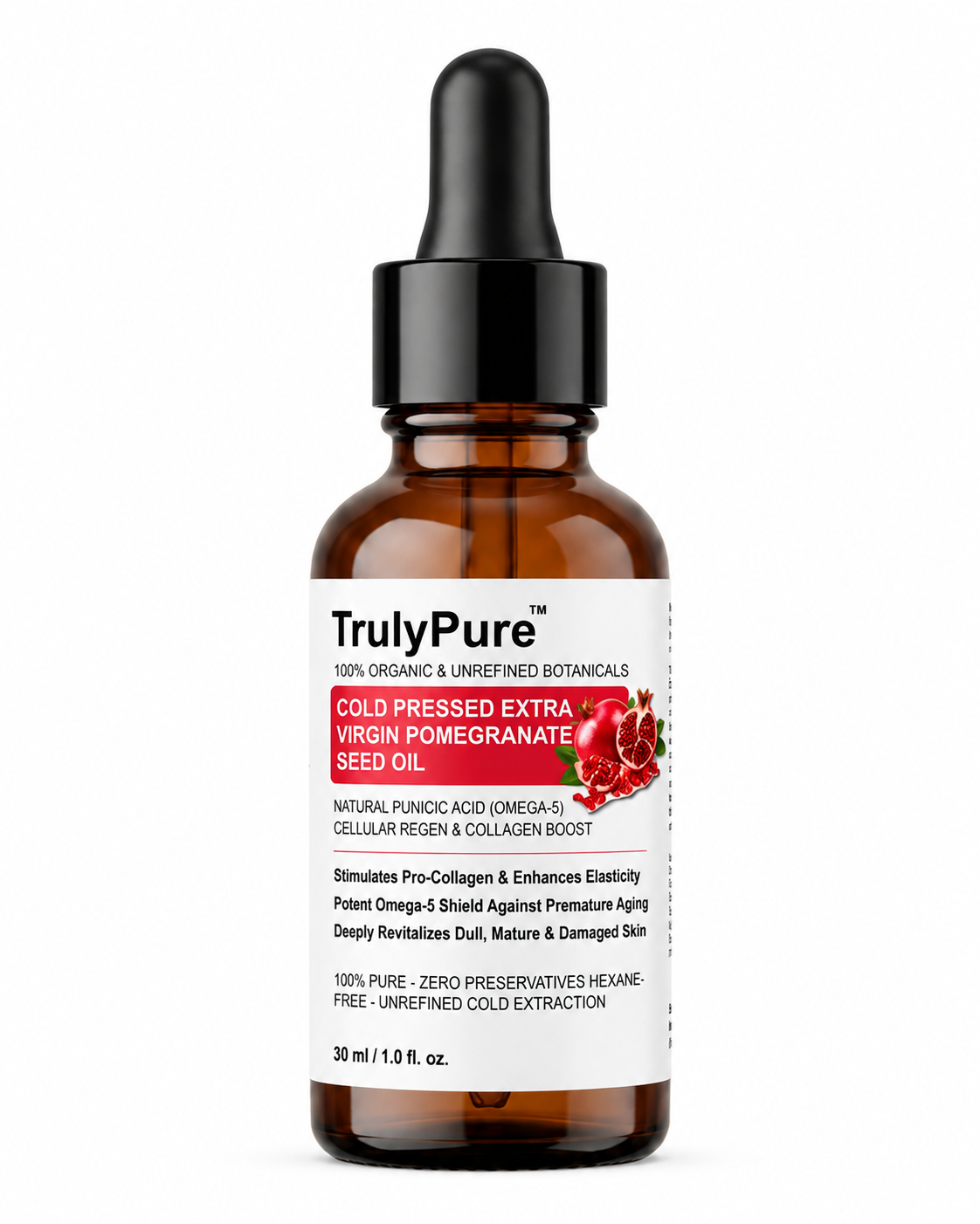 Fine Lines, Dullness & Collagen Boosting Facial Oil – TrulyPure™ Cold Pressed Virgin Pomegranate Seed Oil (30 ml)