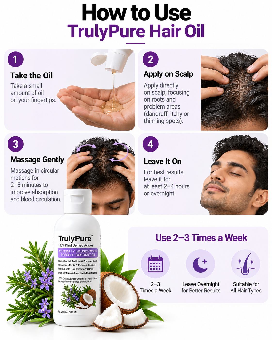 Hair Regrowth, Follicle Stimulation & Dandruff Control – Rosemary Infused Wood-Pressed Coconut Oil (100 ml)