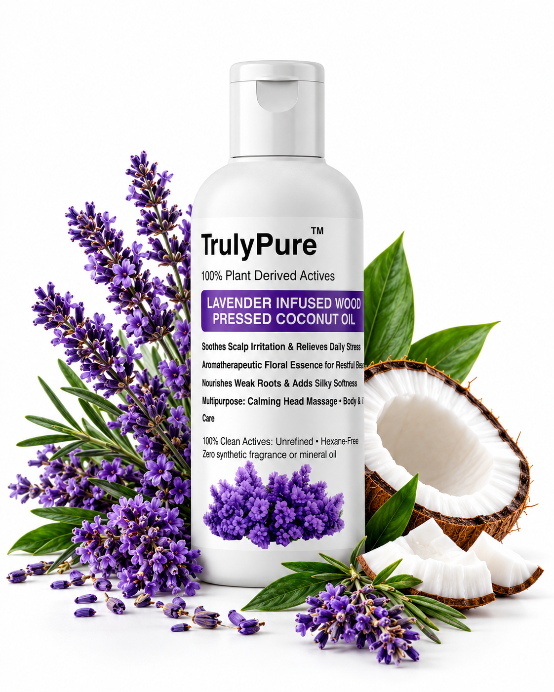 Lavender Infused Wood Pressed Coconut Oil: Soothing Therapy for Dry, Itchy Scalp & Daily Stress 100ml