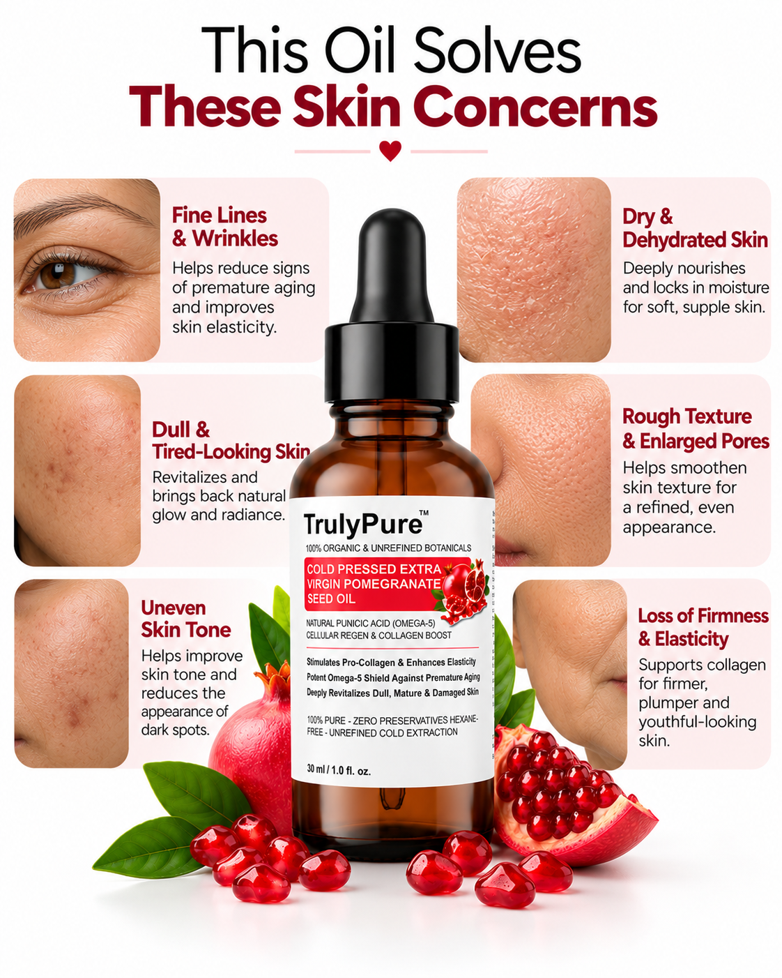 Fine Lines, Dullness & Collagen Boosting Facial Oil – TrulyPure™ Cold Pressed Virgin Pomegranate Seed Oil (30 ml)