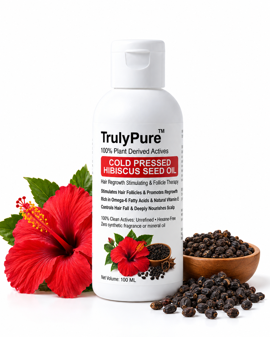 Hair Fall Control, Scalp Strengthening & Density Boosting Oil – TrulyPure™ Cold Pressed Virgin Hibiscus Seed Hair Oil (100 ml)