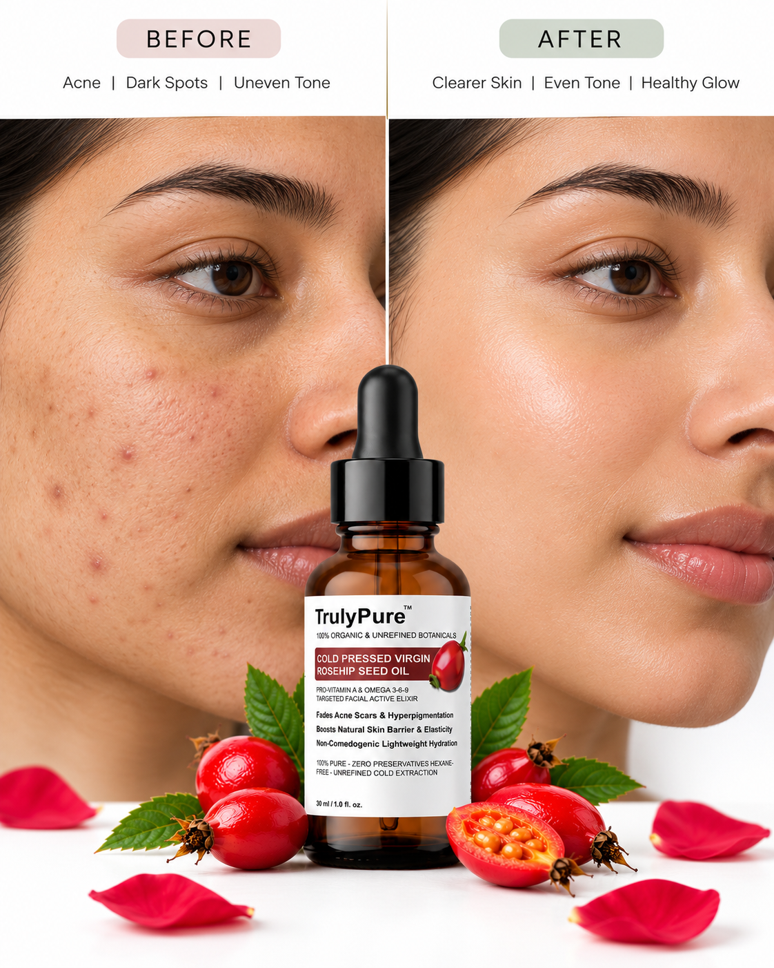 Hyperpigmentation Removal & Skin Repair | Cold Pressed Rosehip Seed Oil for Face & Hair (30 ml)