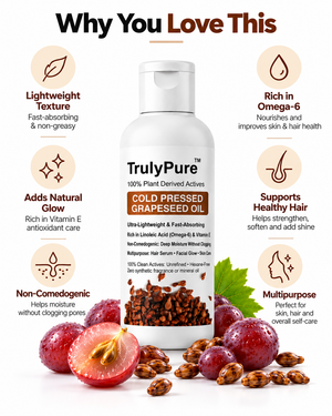 Weightless Frizz Control, Heat Defense & Brilliant Shine Hair Oil – TrulyPure™ Cold Pressed Virgin Grapeseed Hair Oil (100 ml)