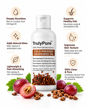Weightless Frizz Control, Heat Defense & Brilliant Shine Hair Oil – TrulyPure™ Cold Pressed Virgin Grapeseed Hair Oil (100 ml)
